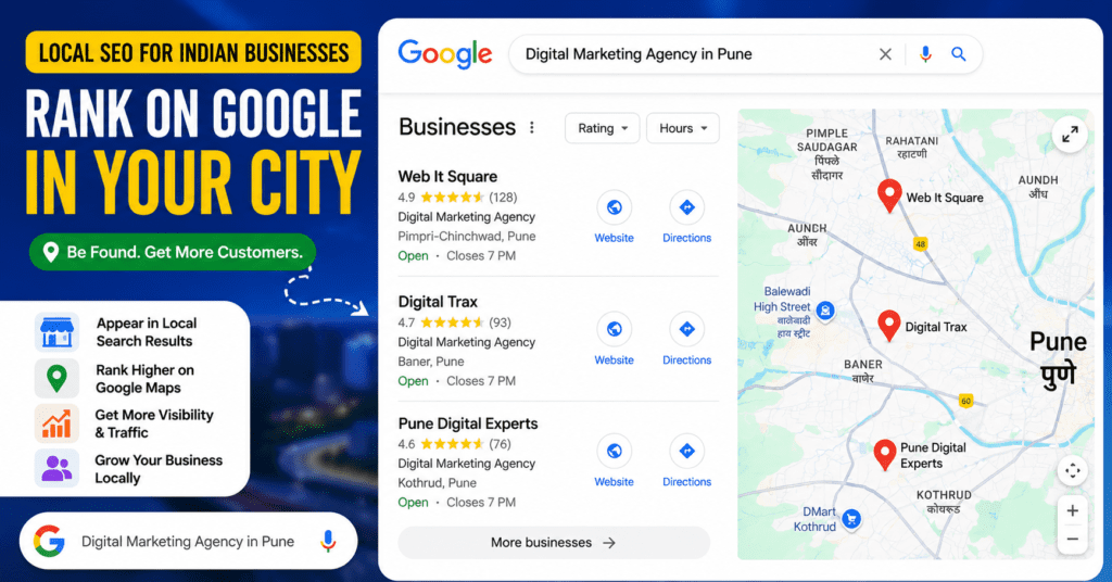Local SEO for Indian Businesses: How to Rank on Google in Your City (2026 Guide) 2 Google Maps local pack results for Indian businesses
