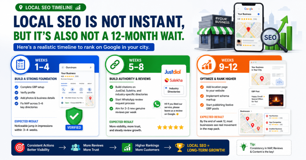 Local SEO for Indian Businesses: How to Rank on Google in Your City (2026 Guide) 6 90 day local SEO plan for Indian small businesses